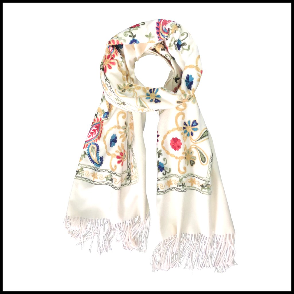 Embroidered Tassel Long Shawl Oversized Scarf Elegant Boho Chic Evening Wrap